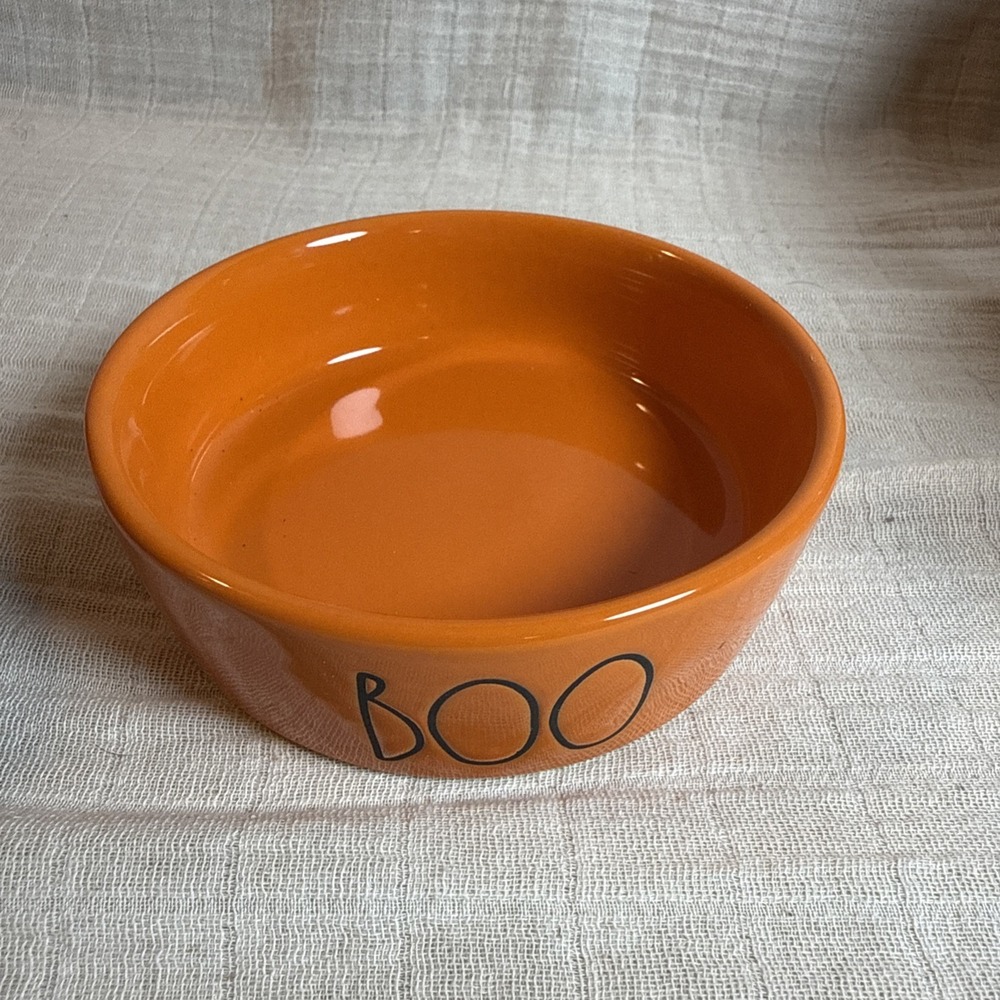 Rae Dunn Halloween BOO Orange Small Ceramic Pet Dish Bowl Artisan Collection